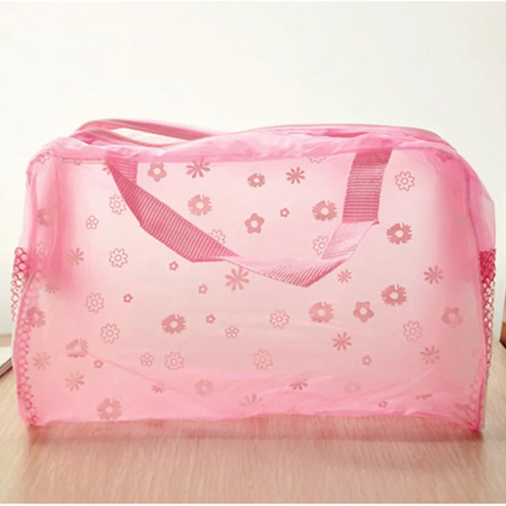 1Pcs Worldwide Women Lady Travel Floral Print Transparent Waterproof Makeup Make up Cosmetic Bag Toiletry Bathing Pouch