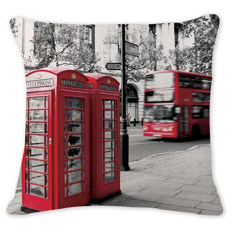 Stylish Cushion Covers Bus World Famous City Decorative Pillows For Sofa Cute Office 18 Cotton Linen Home London Throw Pillow