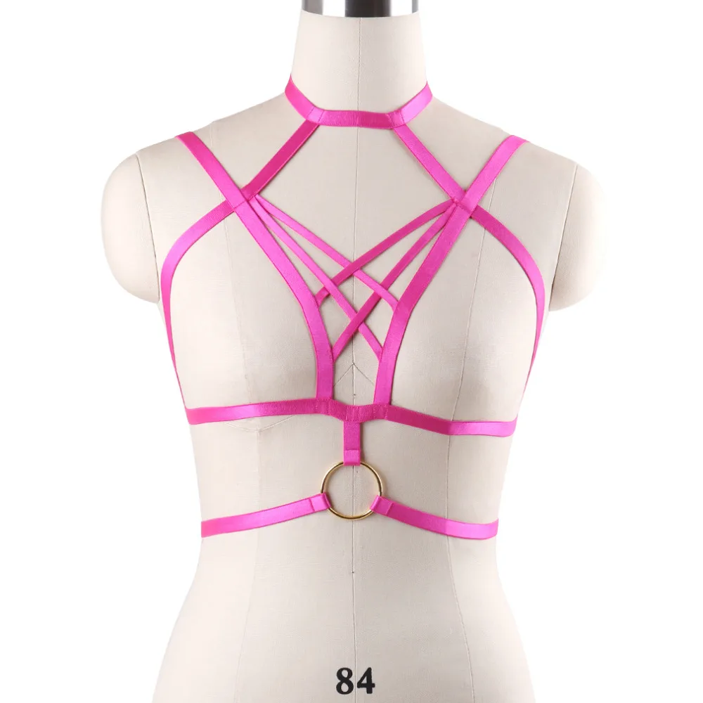 

Sexy Body Harness Strappy Cage Bralette Exotic Bondage Lingerie Big O-ring Cosplay Nightclub Alluring Wear Womens Fetish Wear