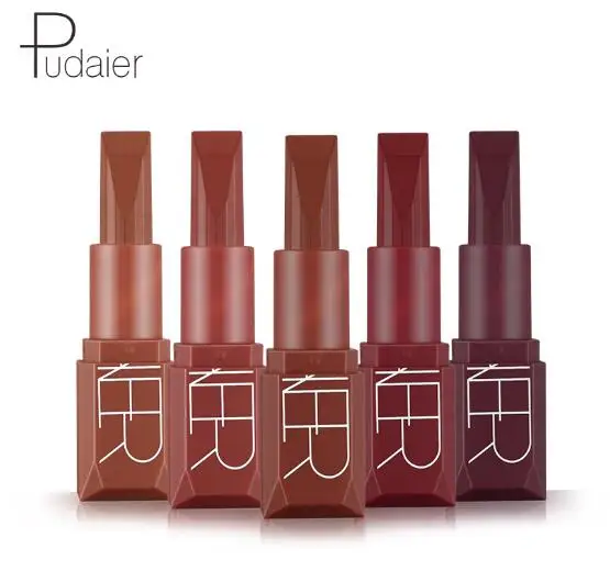 Pudaier velvet matte lipstick 5 colors makeup set pumpkin series vitamin E waterproof long lasting nude brow lipstick