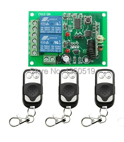 

NEW DC12V 2CH 10A Radio Controller RF Wireless Push Remote Control Switch 315 MHZ 433 MHZ teleswitch 3 Transmitter +1 Receiver