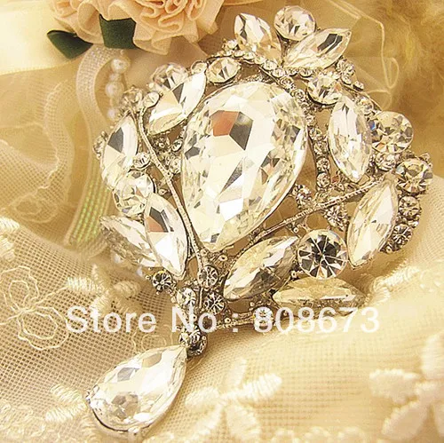 

High Quality Big Waterdrop Pendent Crystal Huge Brooch Luxury Wedding Women Party Bouquet Pin