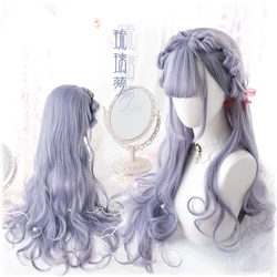 70cm Japanese Harajuku Purple Mixed Grey Pretty Kawaii Lolita Sweet Long Curly Synthetic Hair Cosplay Costume Wigs + Wig Cap