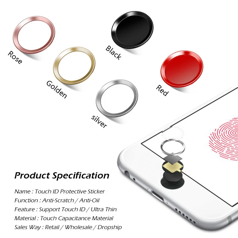 Oppselve Universal Home Button Sticker For iPhone 8 7 6S 6 Plus 5 5s SE Aluminum Touch ID Anti Sweat Protector For iPad Air iPod