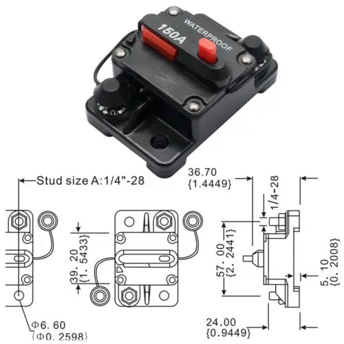 30A 50A 60A 100A 150A Car Audio Fuses Inline Circuit Breaker Fuse Waterproof IP67 for 12V 42V Protection Boat Truck