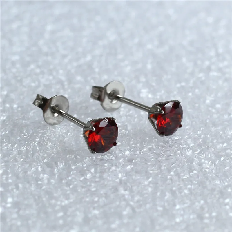 Pomegranate Red Zircon Stud Earrings Stainless Steel IP Planting 5mm Round