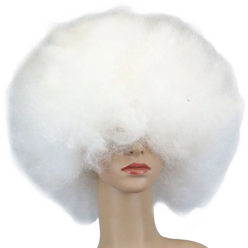 QQXCAIW Short Culry Cosplay Party Wig Red Green Puprle Pink Black Blue White Brown Yellow Blonde Dance Afro Wigs Synthetic