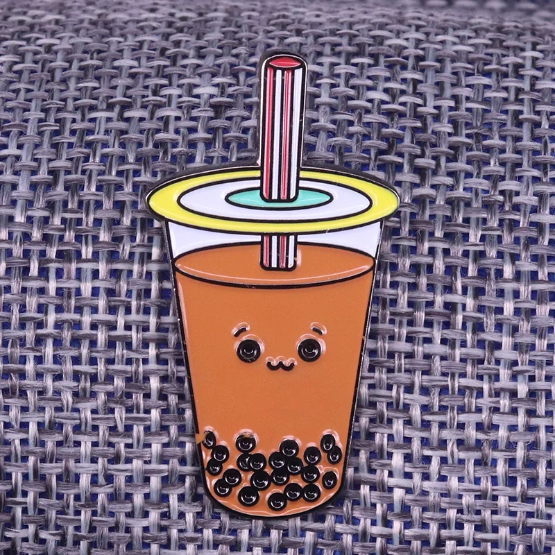 Boba milk tea brooch cute bubble tea badge drink pin Asian pop culture jewelry kids friends gift creative accessory