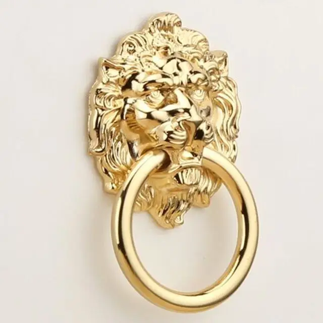 

Vintage fashion gold lion head furniture knob Drawer cabinet Bronze pull Drop rings dresser door Zinc Alloy handle