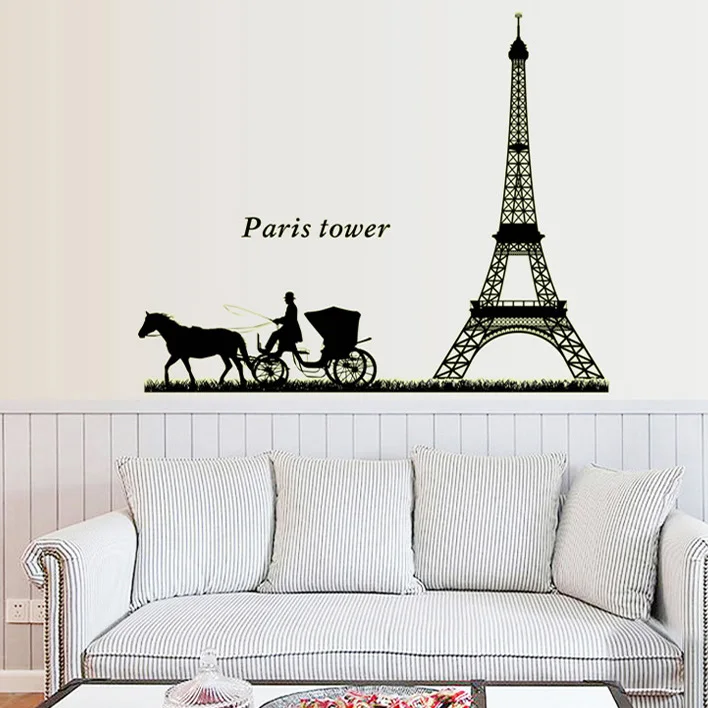 New Fluorescent Luminous Wall Stickers Home Decor Vinyl Removable Paris Eiffel Tower Coachman Wall Sticker Glow in The Dark