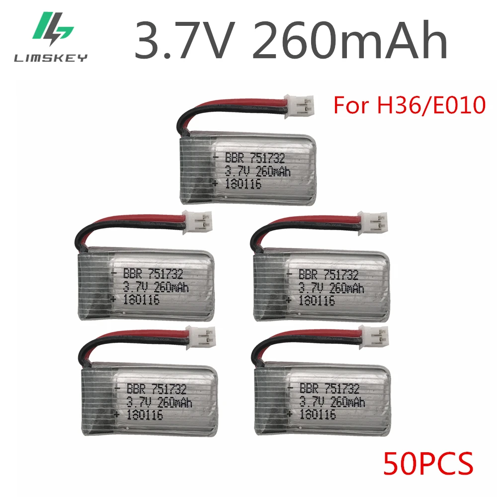 

50pcs 3.7V 260MAH For E010 E010C E011 E013 H36 F36 CX-95 RC Quadcopter 3.7V 260MAH 30C Libo Battery Upgrade Capacity Battery