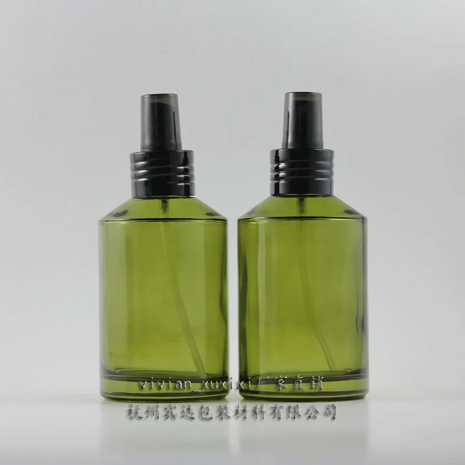 

30pcs 200 ml round glass green lotion packaging with black aluminium pump,big 200ml glass green cosmetic bottle for liquid cream