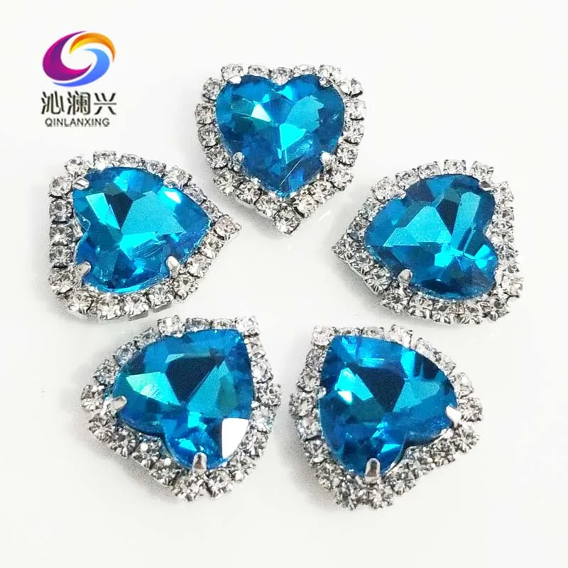 

Factory sales Lake blue heart shape top grade Crystal glass buckle,silver bottom sew on rhinestones Diy/jewelry accessories