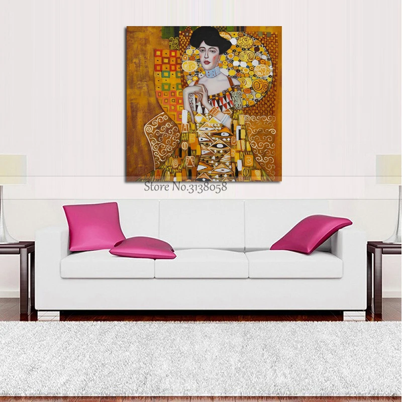 Free Shipping 100% handmade Oil Painting Reproduction on Linen Canvas Portrait of Adele Bloch-Bauer by gustav klimt Oil Painting