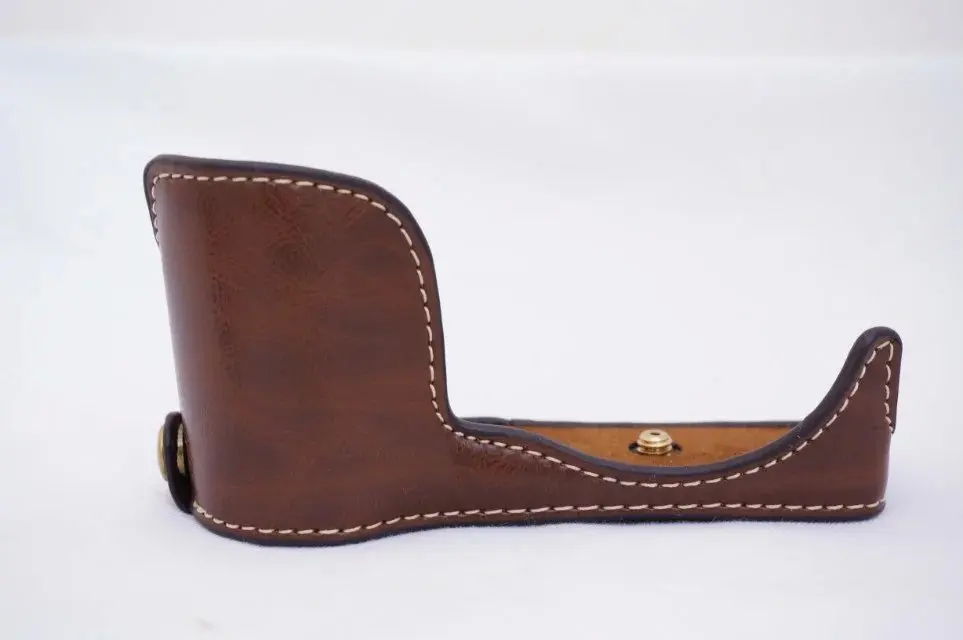 حقيبة كاميرا سفلية من الجلد العتيق لكاميرا Sony A5000 A5100 مع حزام أسود قهوة بني