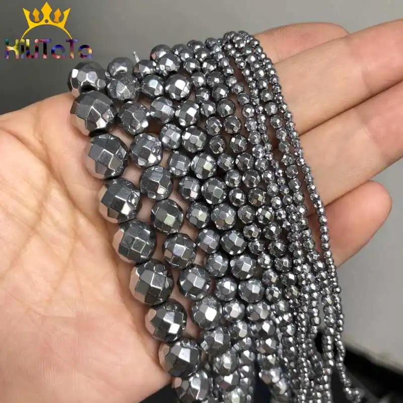 Natural Stone Beads Faceted Silvers Plated Hematite Beads For Jewelry Making DIY Necklace Bracelet Accessories 2/3/4/6/8/10mm