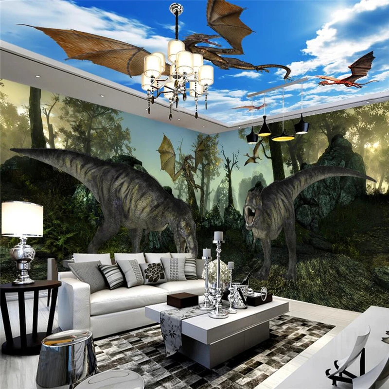 beibehang Wallpaper Mural Wall Sticker 3D Stereo Age Dinosaur Outgoing Theme House Wall Background Wall papel de parede