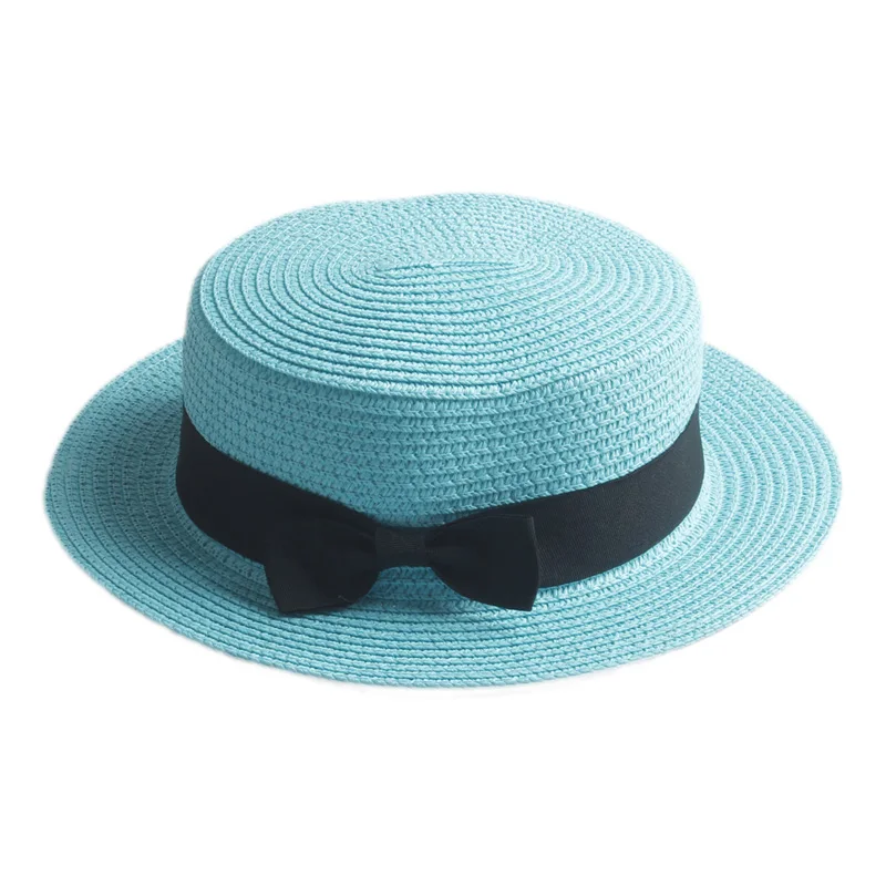 Mistdawn Cute Children Girls Boys Kids Summer Straw Bowler Derby Hat Round Flat Brim Boater Cap Beach Sunhat