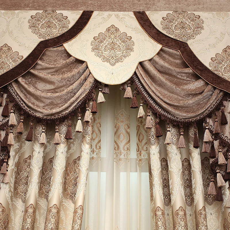 Custom curtains simple modern fabric luxury noble bedroom balcony coffee cloth blackout curtain tulle valance drapes N448