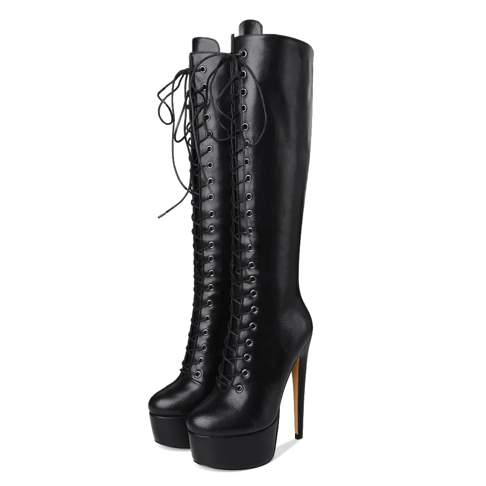 Onlymaker Women  Platform Front Lace-Up High Heel Stiletto Stretch Over The Knee High Boot Cool Winter Warm Woman Sexy Boots