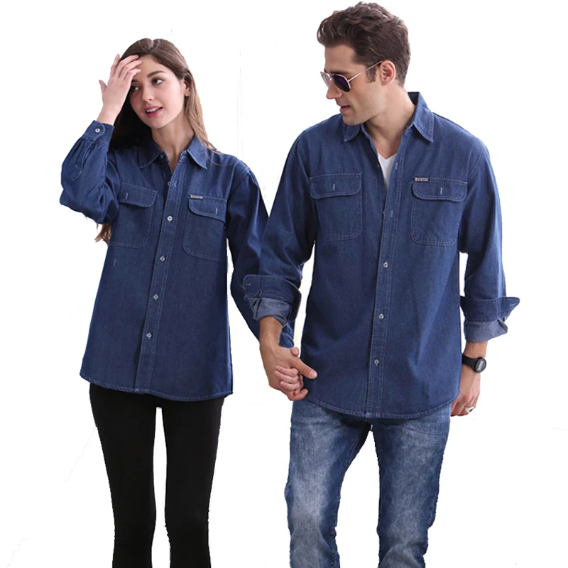 

Big Size S-4XL Cowboy Pure lovers cotton blue men joker loose coats European women Long Sleeve Denim shirts X-long