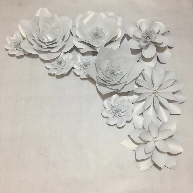 10pcs set Giant Paper Flowers Showcase Wedding Backdrops Props flores artificiais para decora o Mix Styles & Sizes Shinny Paper