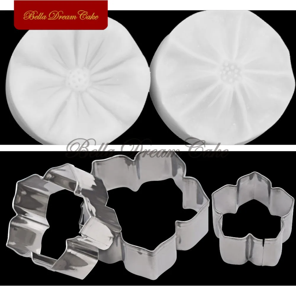 5pcs Petunia Flower Petal Veiner Silicone Molds Stainless Steel Cutter Mold Set Fondant Cake Decorating Tool DIY Handmade Mould