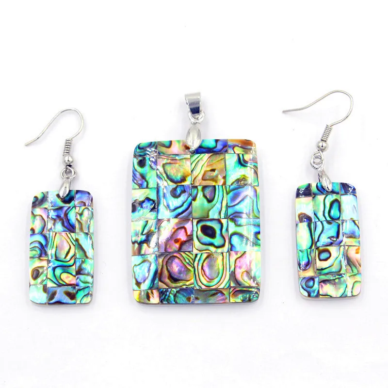 Jewelry Set Natural Abalone Shell Drop Earrings Pendant Pendulum Rhombus Rectangle Accessories Fashion Women Jewelry 10Set