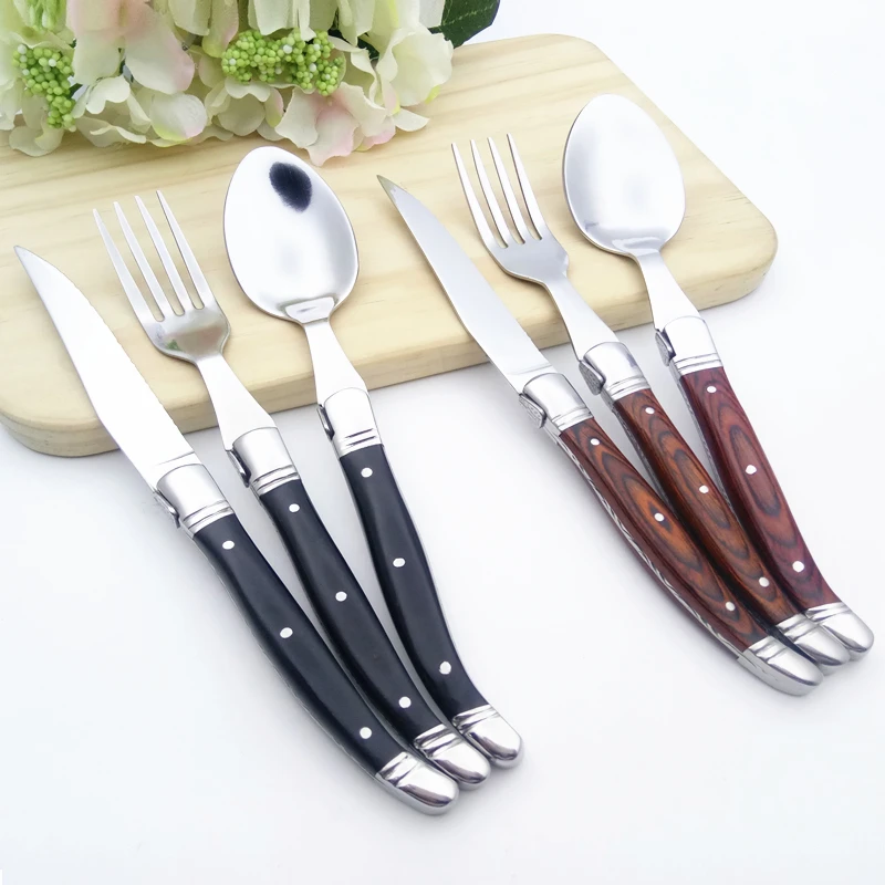 Food Scoop Fork Steak Knife Stainless Steel Flatware Set Portable Tableware Set Cutlery Black Handle Dinnerware For Soup 1set