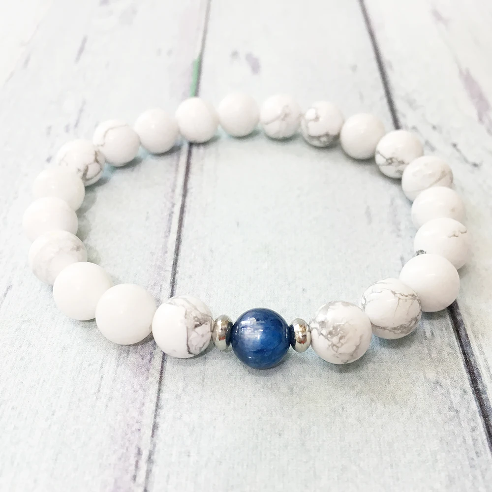 MG0492 On Sale Designer 8 mm White Howlite Bracelet AAA Grade Blue Kyanite Bracelet for Women Developing Psychic Gifts For Her