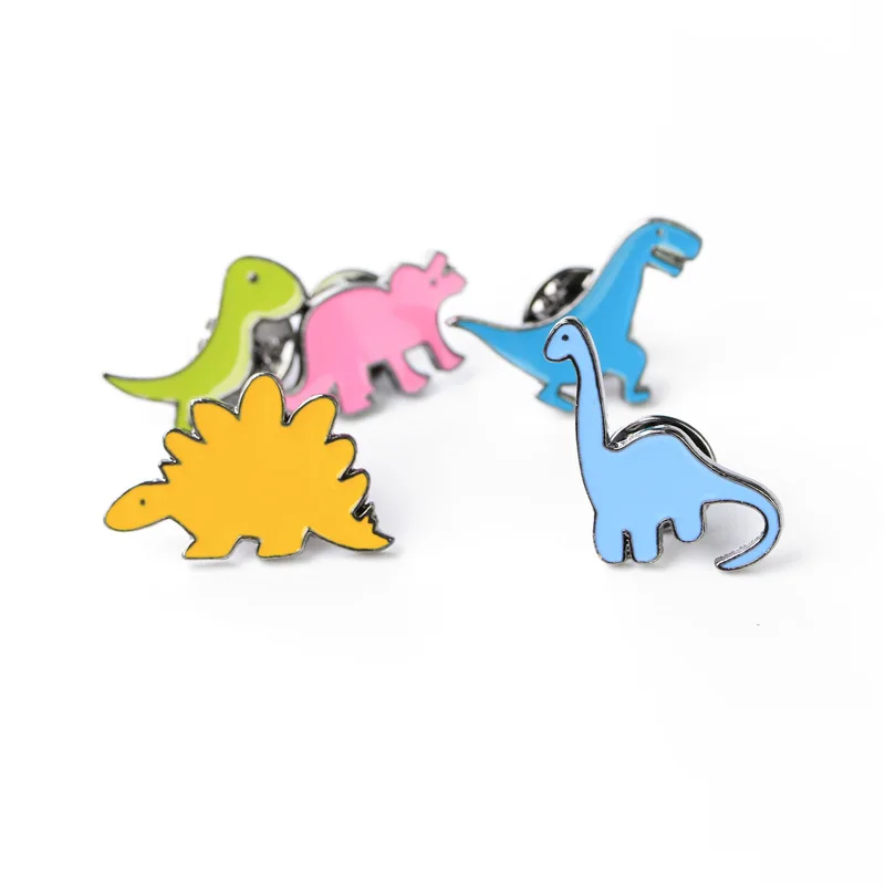 Cartoon Cute Colorful Dinosaur Brooch Pins Apatosaurus Stegosaurus Button Denim Jackets Lapel Pin Badge Gift Women Kids Jewelry