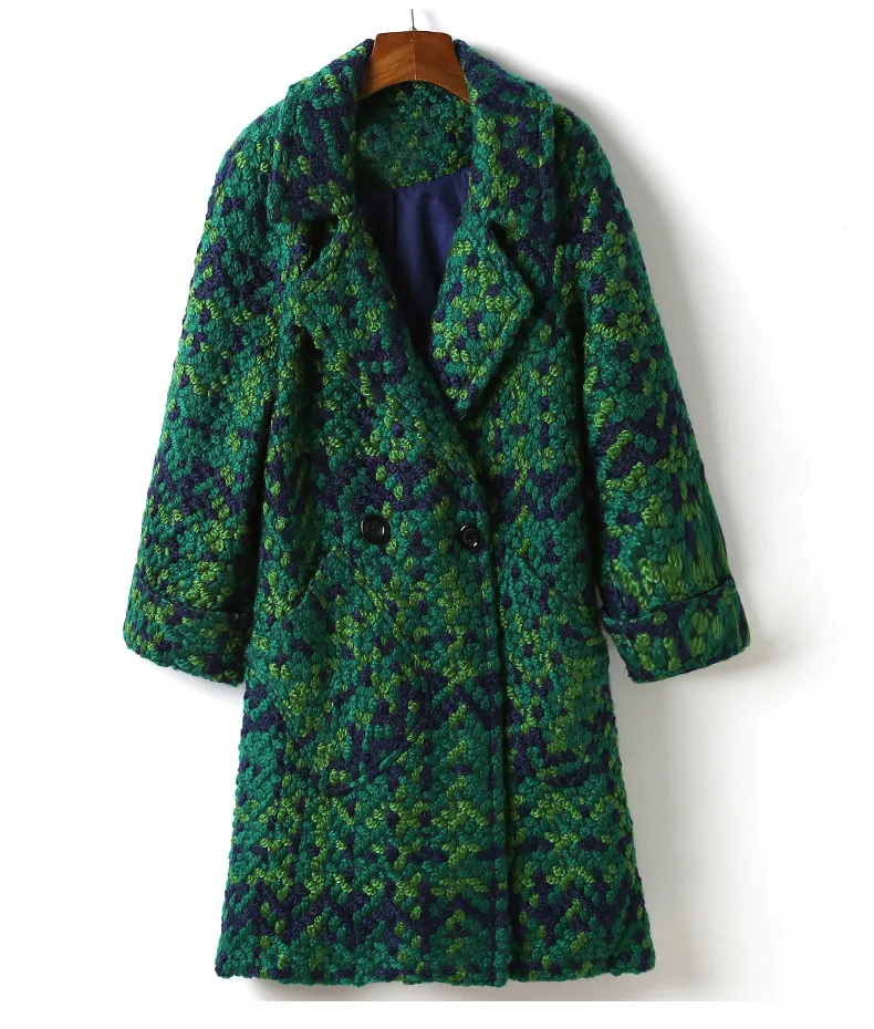 Cappotto di lana da donna cappotto di lana di alta qualità donna Slim giacca di Tweed medio-lunga capispalla femminile cappotto verde giacca da