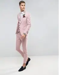 Tailor Made Pink Men wedding Suits Slim Fit Groom Prom Party Blazer Male Tuxedo Jacket+Pants+Vest Costume Marriage Homme Terno