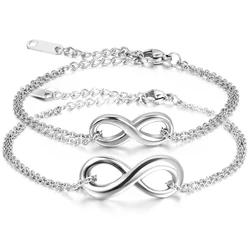 BONISKISS 316L Couple Lover Stainless Steel Infinity Bracelet Charm Bracelets with Gift Bag Silver Color Bangle Jewelry Bijoux