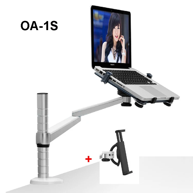 360 Rotation Aluminum Alloy 2 in 1 Tablet PC Holder + Laptop Stand Holder Dual Arm Office Desktop Lapdesk Bracket OA-1S