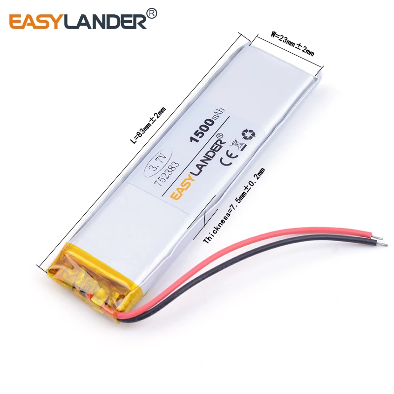 752383 3.7 V lithium polymer battery 1500 mah DIY mobile emergency power charging treasure battery E-book tablet pc power bank