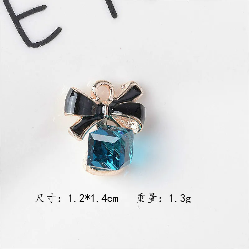 50pcs 12*14mm Alloy material Gold color  Square Glass Beads Bow Charm pendant for DIY Handmade Bracelet Necklace Jewelry Making