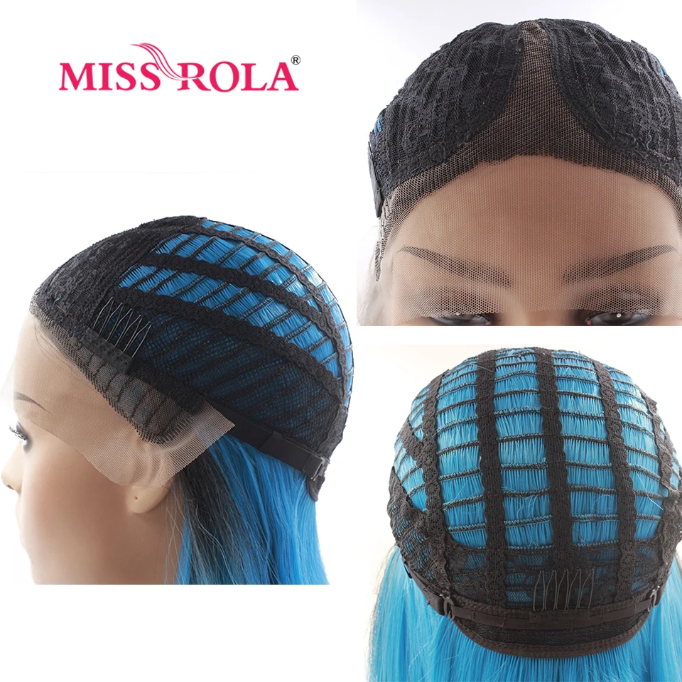 Miss Rola-Perruque Bob Lace Synthétique Lisse avec Raie au Milieu pour Femme, Cheveux Noirs et Bl192.Ombrés, 12 ans, 190g