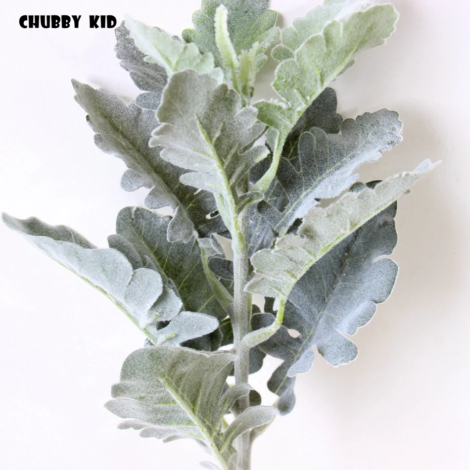 (12pcs) High simulation artificial plants Flocking senecio cineraria Diy Dusty Miller leaves Fake Centaurea cineraria wholesale