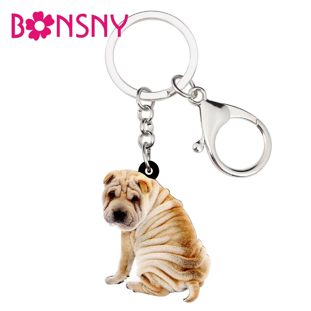 Bonsny Acrylic Novelty Shar Pei Dog Key Chains Keychain Rings Animal Handbag Car Charms Jewelry For Women Girls Gift Decoration