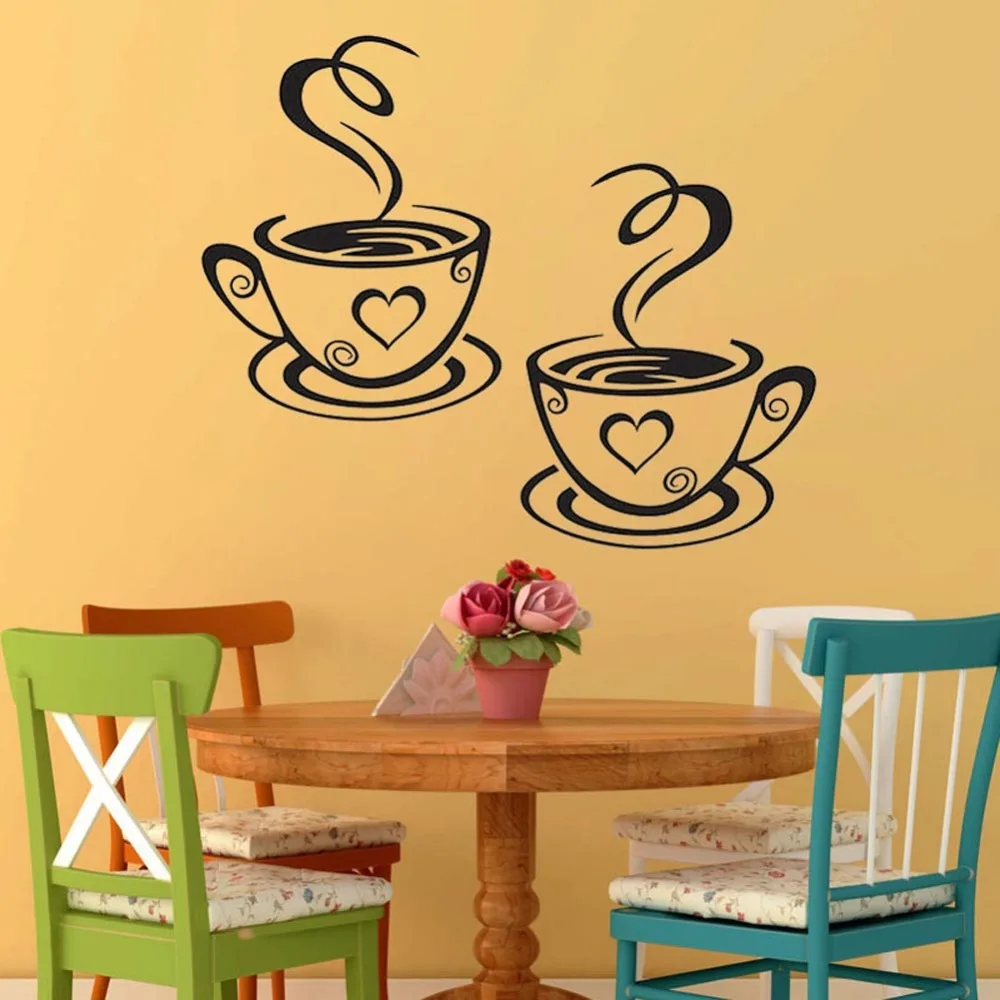 

Beautiful Design Coffee Cups Cafe Tea Wall Stickers Art Vinyl Decal Kitchen Restaurant Pub Decor Room Decoration Wall Decals