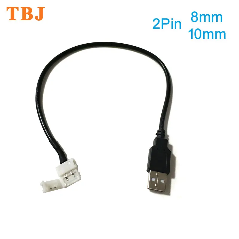 

30CM 2Pin 8mm /10mm USB Cable to LED Strip Connector Free Welding LED Connector for DC5V 5050 2538 LED Strip Light