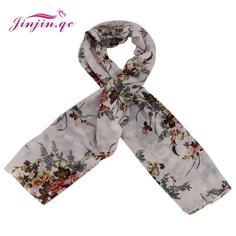 Jinjin.QC Women Scarf Elegant Floral Pattern Scarves Stylish Excellent Quality Cotton Material Fashion Accesories Woman Summer