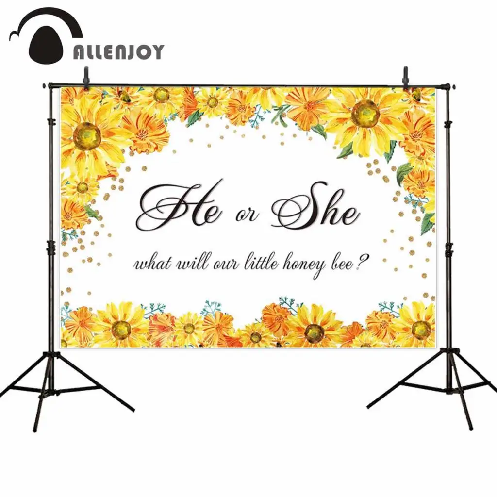 

Allenjoy backdrops Photo background Yellow sunflower branches Gender revealing party photography photocall photobooth photophone