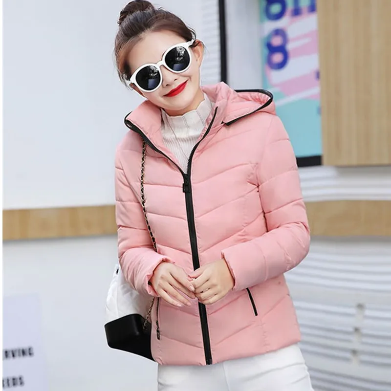 UHYTGF Winter Parka Women Autumn Down Jacket Big Size Hooded Coat Thick Warm Short Outerwear Female Cotton Padded Basic Top 165