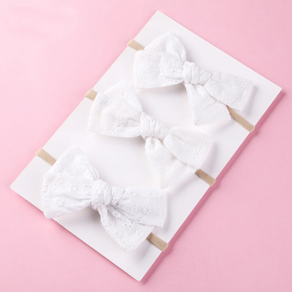 

12 pcs/lot , Lace Eyelet Hand Tied Bow Nylon Headbands or hair clips, School girls bow headbands, Baby Shower Gift