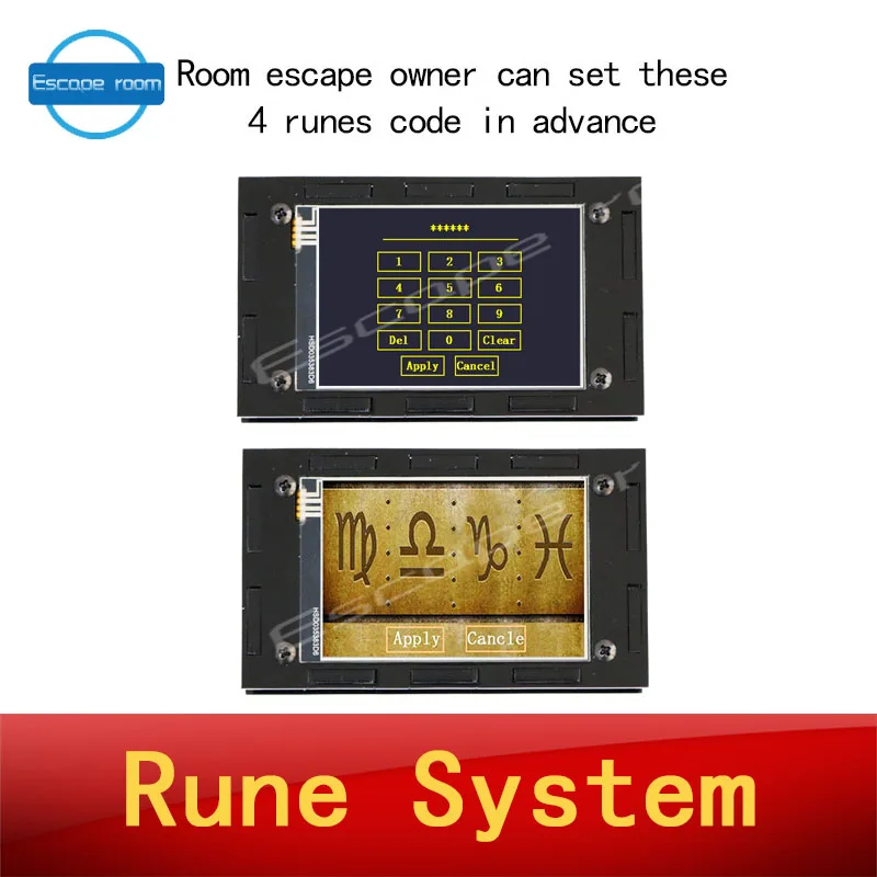 adventurer escape room game prop Runes system symbol alpabets prop adjust to right picture partten to unlock smart screen puzzle