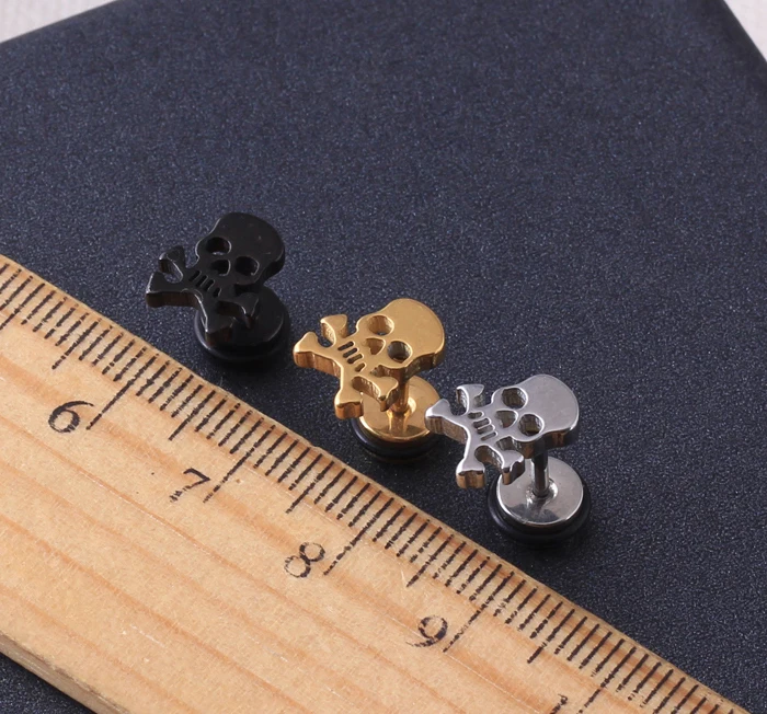 pirate skull earrings ear plugs Titanium Stainless Steel Rock Hiphop style ear men/women pierced Stud Earrings