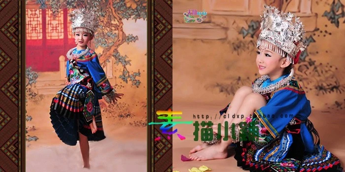 Tian Xian Mei Mei Thematic Photography Costume Minority Miao Ethnic Costume Full Set (Hat + Necklace) 2 Sizes for adult too