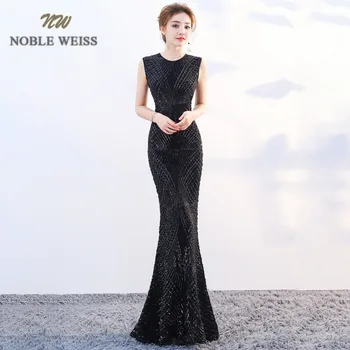 女性のための人魚の形をした長いイブニングドレス,ラウンドネックレス,スパンコール,セクシー